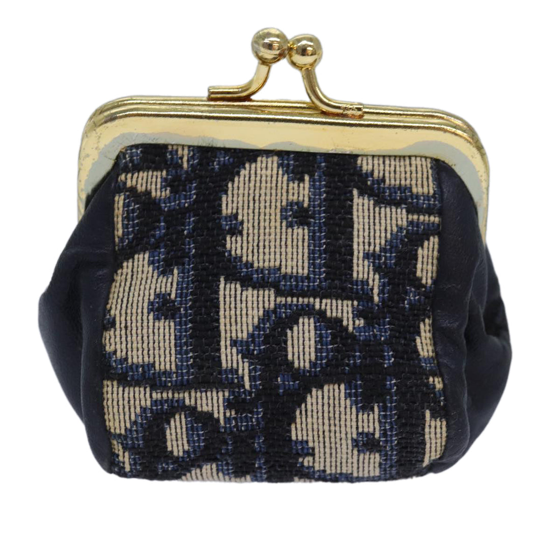 CHRISTIAN Top quality Dior Trotter Canvas Gamaguchi Coin Purse Navy Auth bs15973