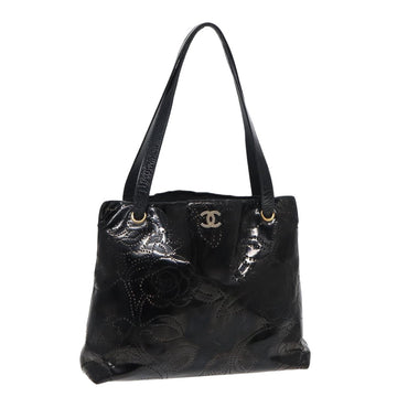 Chanel Camelia Tote Bag Enamel Black CC Auth bs