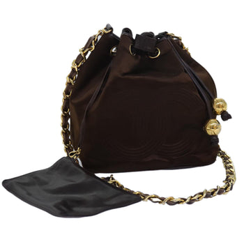 Top Quality Chanel COCO Mark Chain Shoulder Bag Satin Brown CC Auth bs16048