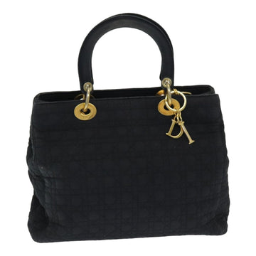 CHRISTIAN Pearl Street Bags Dior Lady Pearl Street Bags Dior Canage Hand Bag Nylon Black Auth bs16352