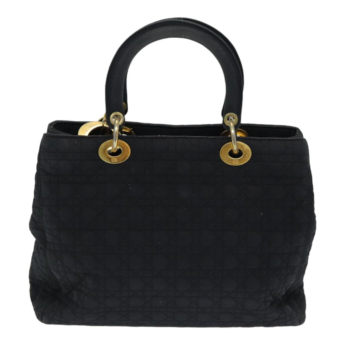 CHRISTIAN Pearl Street Bags Dior Lady Pearl Street Bags Dior Canage Hand Bag Nylon Black Auth bs16352