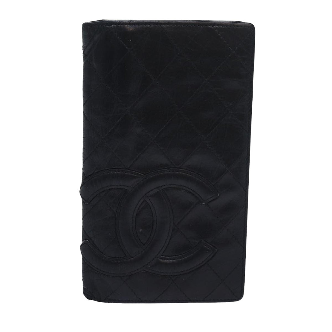 Chanel Cambon Line Long Wallet Leather Black CC Auth bs