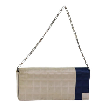 Top Quality Chanel Choco Bar Chain Hand Bag Satin Beige Navy CC Auth bs16725