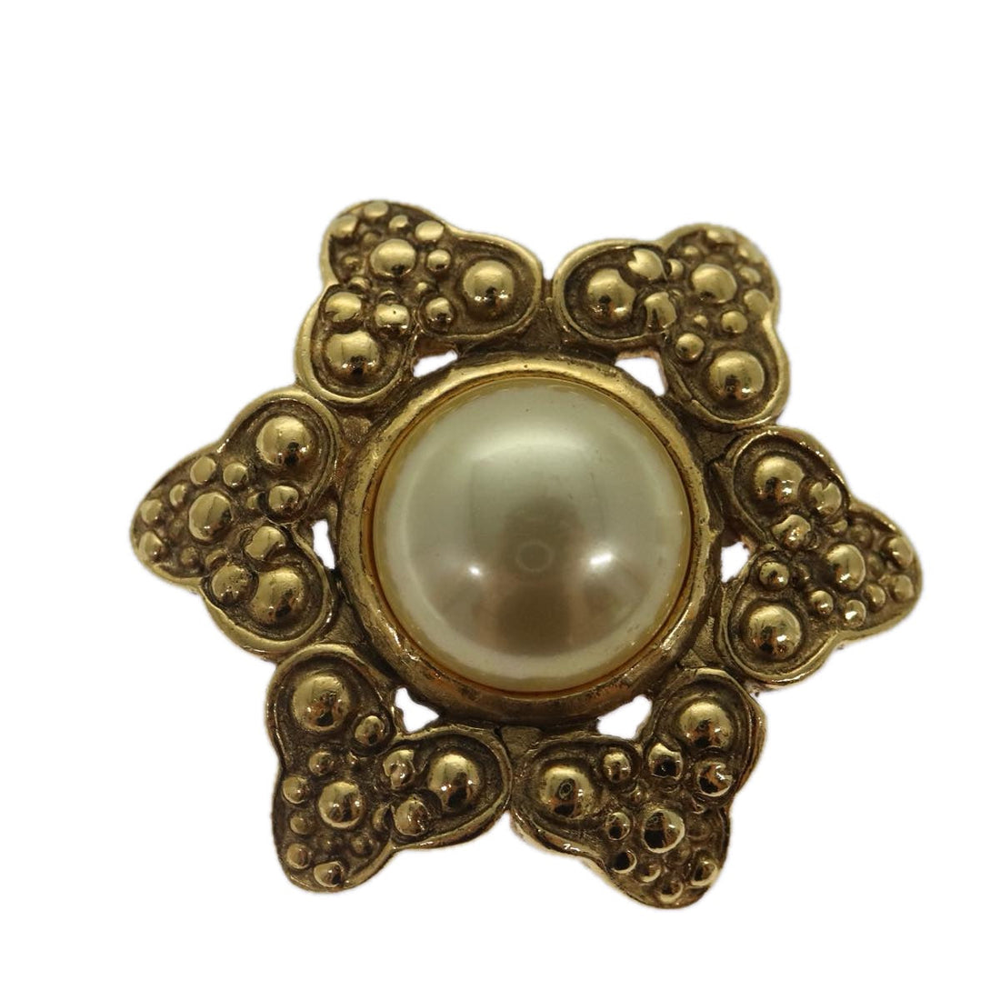 Chanel Brooch Metal Gold Tone CC Auth bs