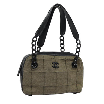 Chanel Choco Bar Chain Hand Bag Cotton Gray CC Auth bs