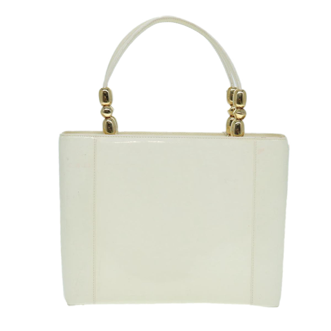CHRISTIAN Top quality Dior Maris Pearl Tote Bag Patent leather White Gold Auth bs17655