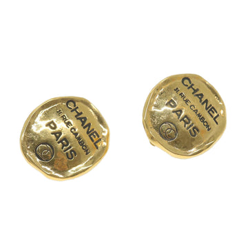 Top Quality Chanel Cambon Earring Metal Gold Tone CC Auth bs9649