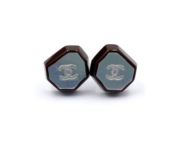 Top Quality Chanel Burgundy Silver CC Piercing Earrings