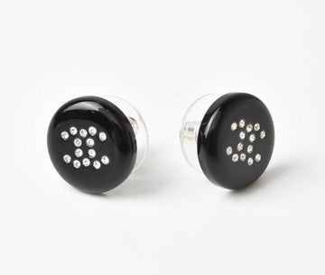 Chanel Earrings CC Mark Circle Rhinestone Black/Silver