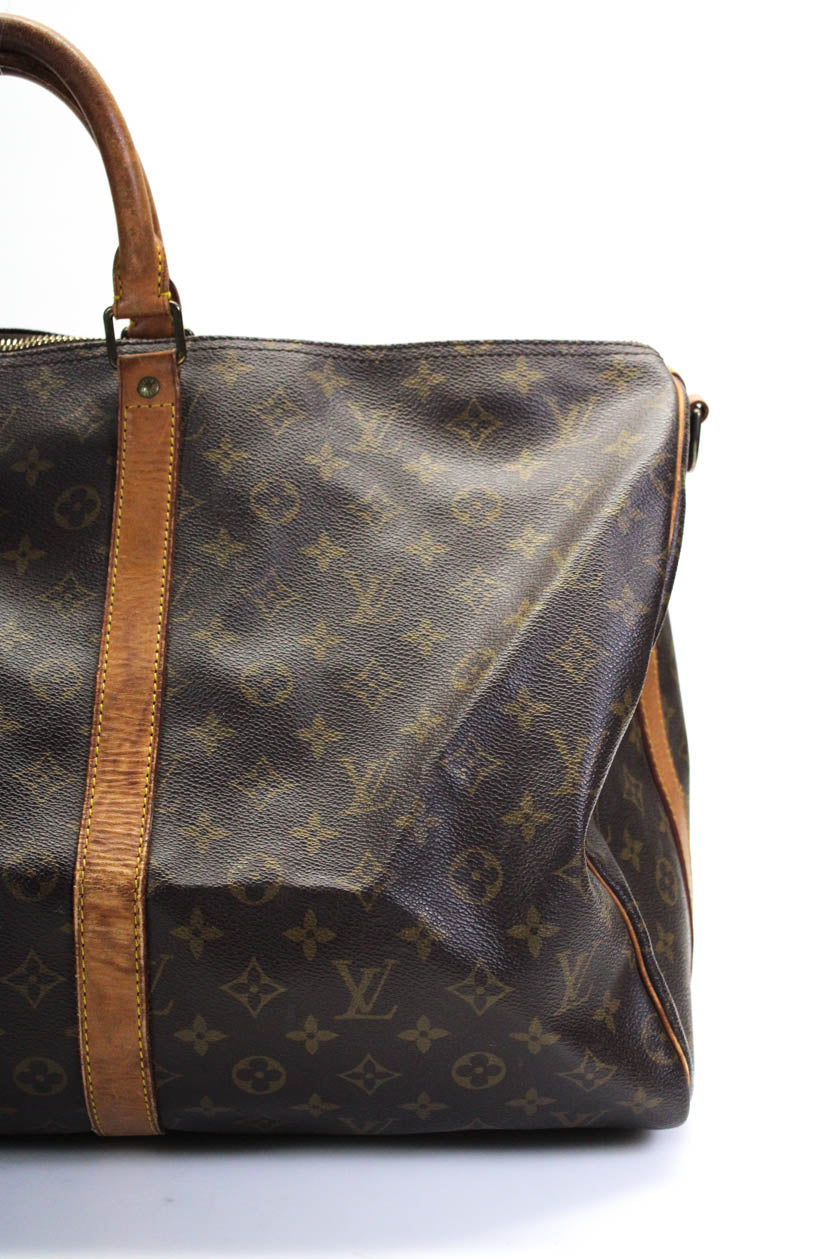 Louis Vuitton Womens Keepall Bandouliere 55 Brown Monogram Canvas Duffle Handbag