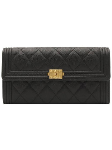 Black Caviar Gold Boy Long Flap Wallet A80286 Chanel