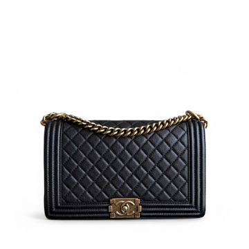Chanel Boy Medium - Togo/epsom/caviar/clemence/callfskin/cowhide/lambskin 28CM Quilted Black Gold Hardware Series 20