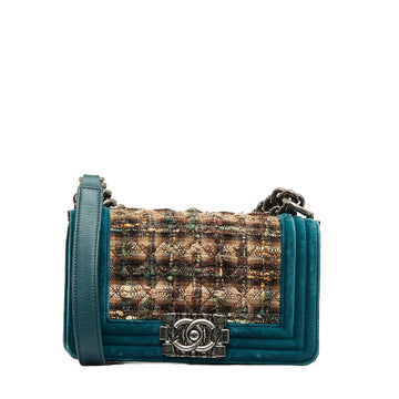Chanel  Chanel Shoulder Bag Canvas/Sweater/Leather Green Beaches Ladies and Gentlemen