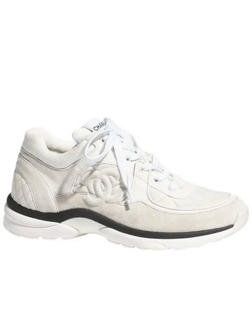 CC Logo Fabric Suede Low-Top Sneakers  Grey Chanel