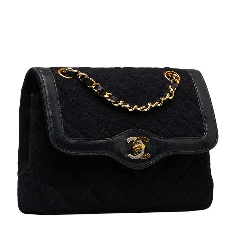 Chanel Mattress Cocono mark Double Flap 23 Chain houlder Bag Black Cotton Leather  CHANEL