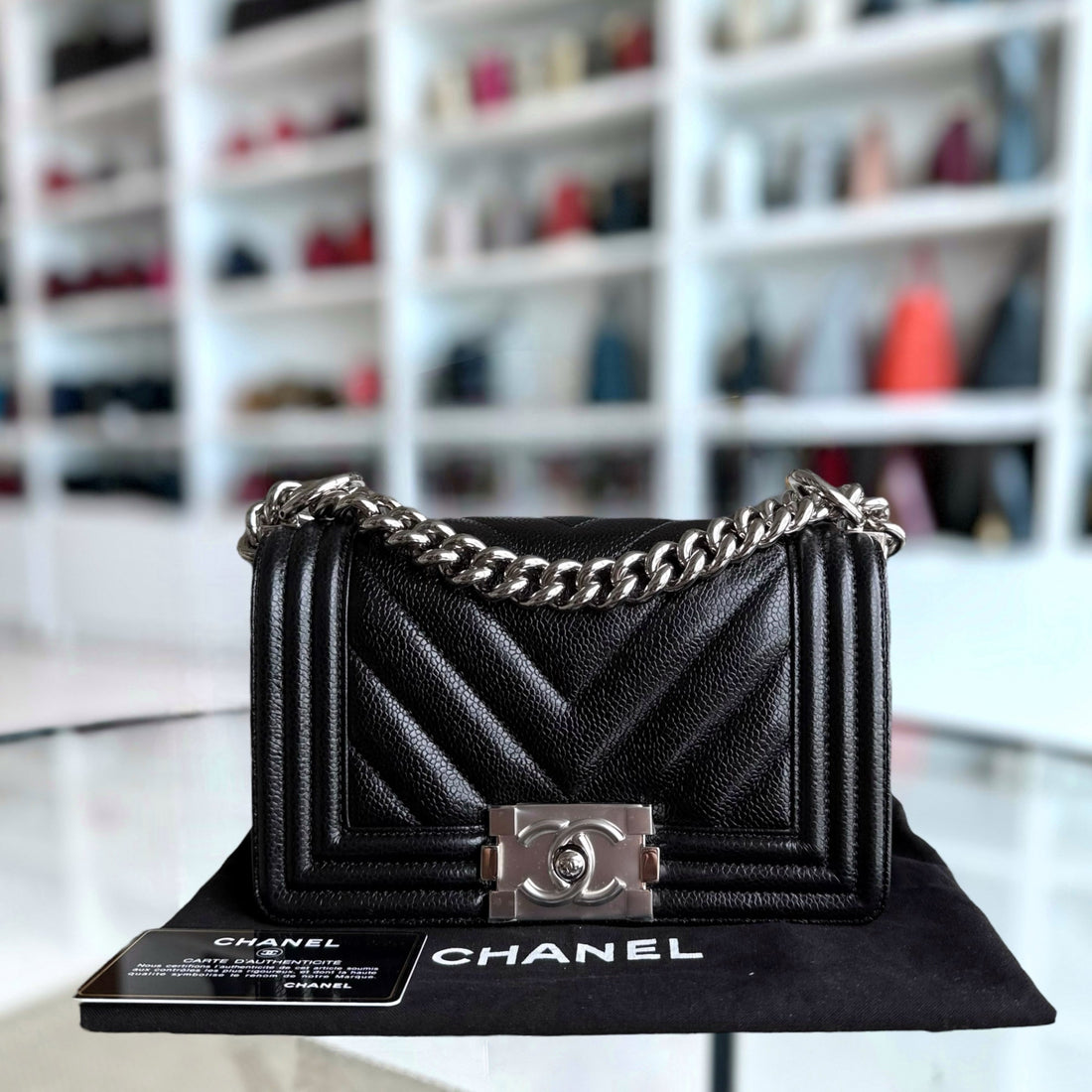 Chanel Boy Small - Togo/epsom/caviar/clemence/callfskin/cowhide/lambskin 20CM Chevron Black Silver Hardware Series 26