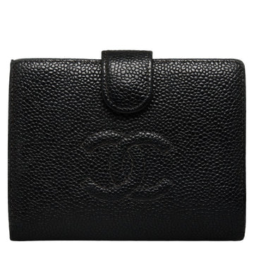 Chanel Double Folded Wallet Caviar Skin/Leather Black Lady Caviar