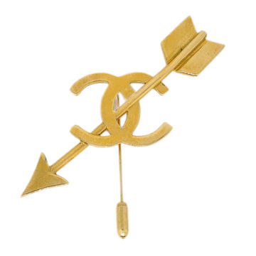 Chanel Bow And Arrow Heart Brooch Gold 93P