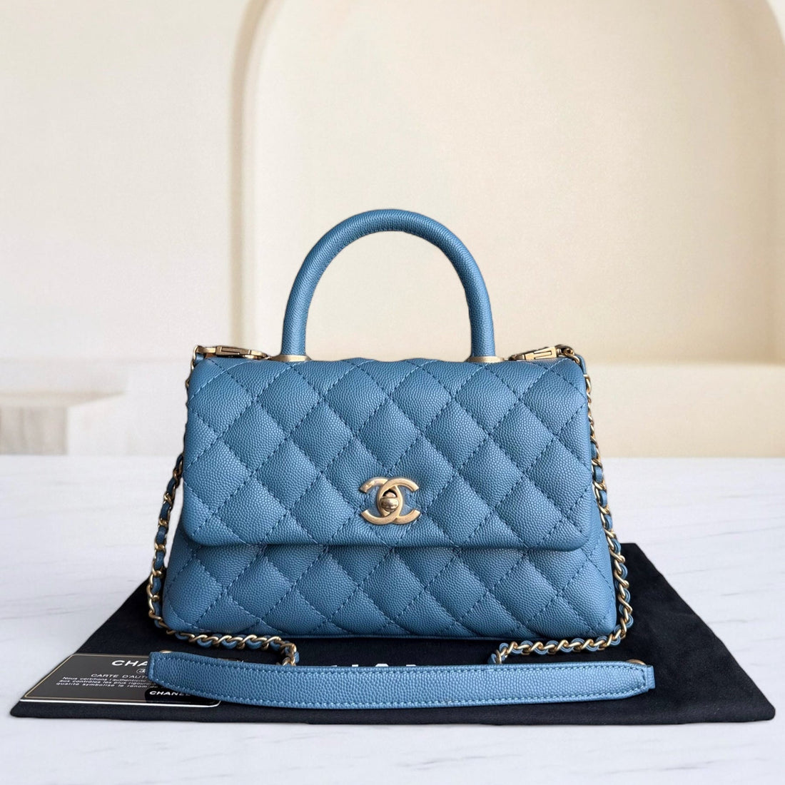 Chanel Coco Handle Small - Togo/epsom/caviar/clemence/callfskin/cowhide/lambskin 25CM Quilted Blue Gold Hardware Series 25