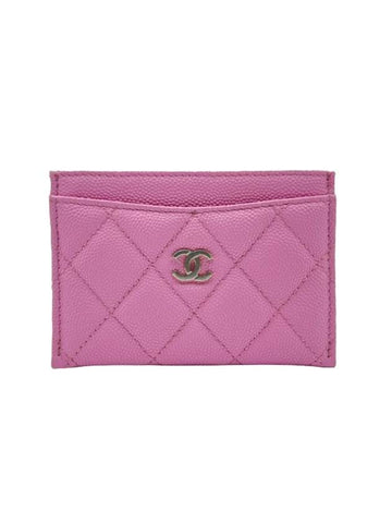 Classic Gold Hardware Grained Shiny Calfskin Card Wallet  Pink Chanel