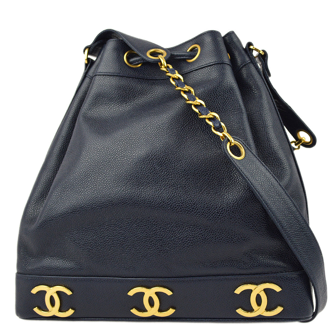 Chanel Navy Caviar Triple CC Bucket Shoulder Bag