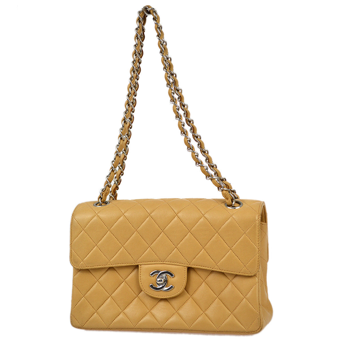Chanel Beige Lambskin Double Sided Classic Flap Shoulder Bag