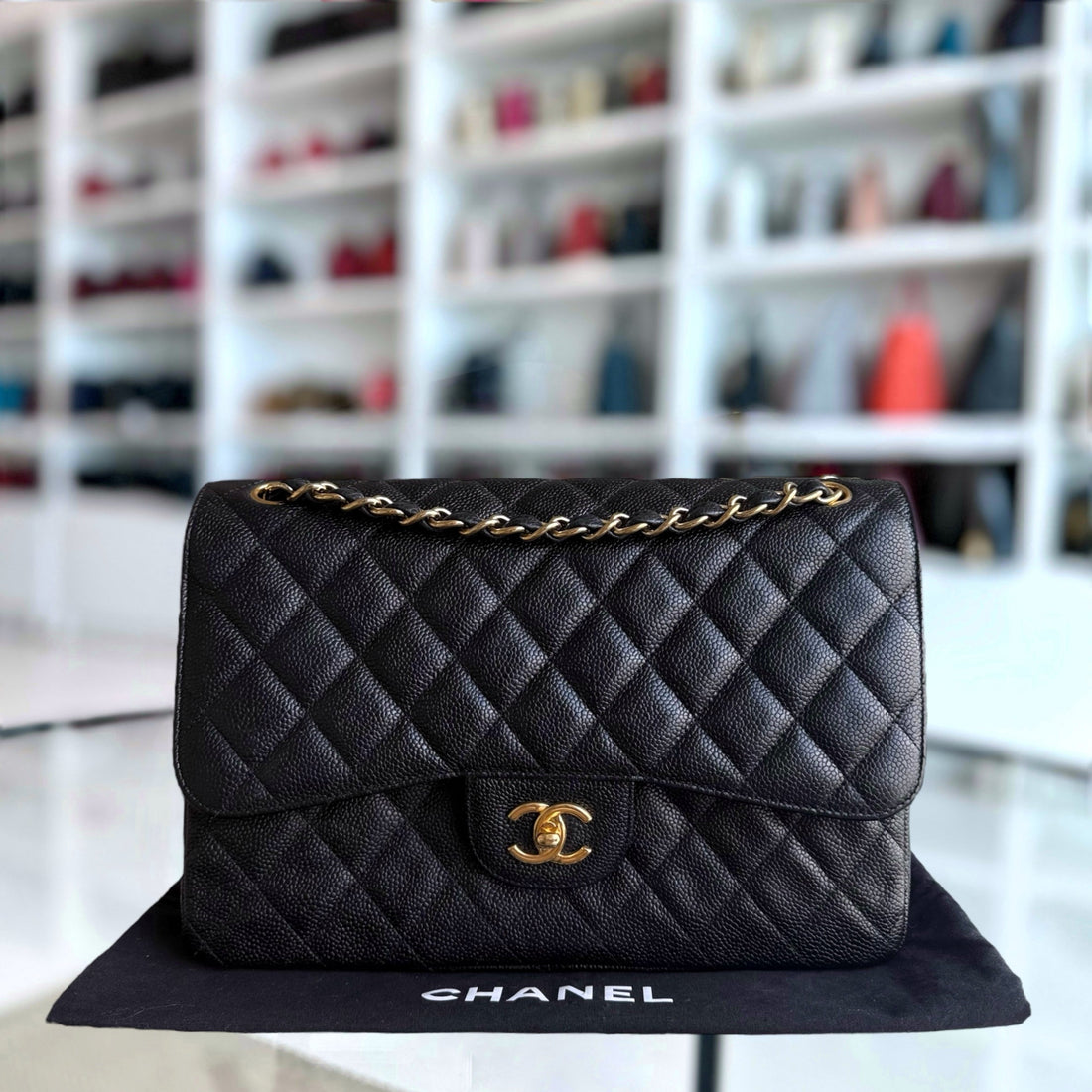 Chanel Classic Flap Jumbo - Togo/epsom/caviar/clemence/callfskin/cowhide/lambskin Double Flap 30CM Quilted Black Gold Hardware Series 15