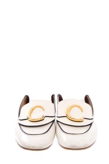 Chloe White Leather C Mules SZ 39.5