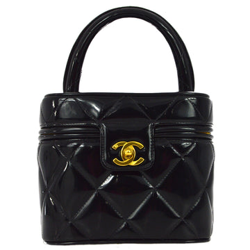 Chanel 1994-1996 Black  Leather Heart Mirror Vanity Handbag