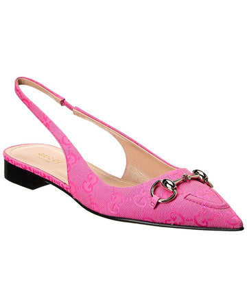 Gucci Horsebit GG Canvas Slingback Ballerina Flat