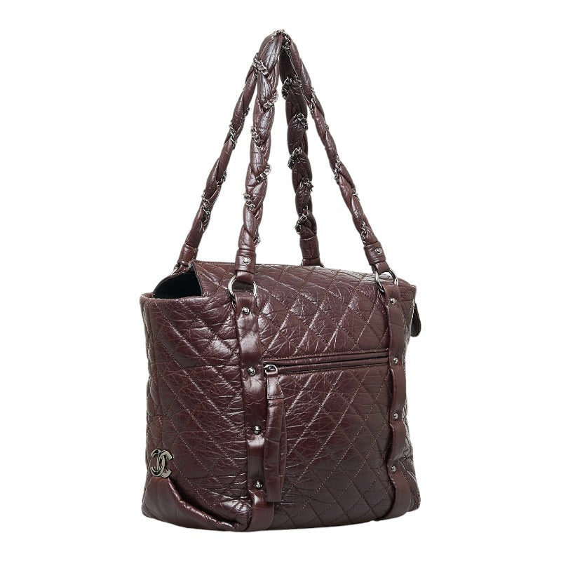Chanel Cocono mark  Line Chain Shoulder Bag s Bag Brown Silver Leather Ladies CHANEL