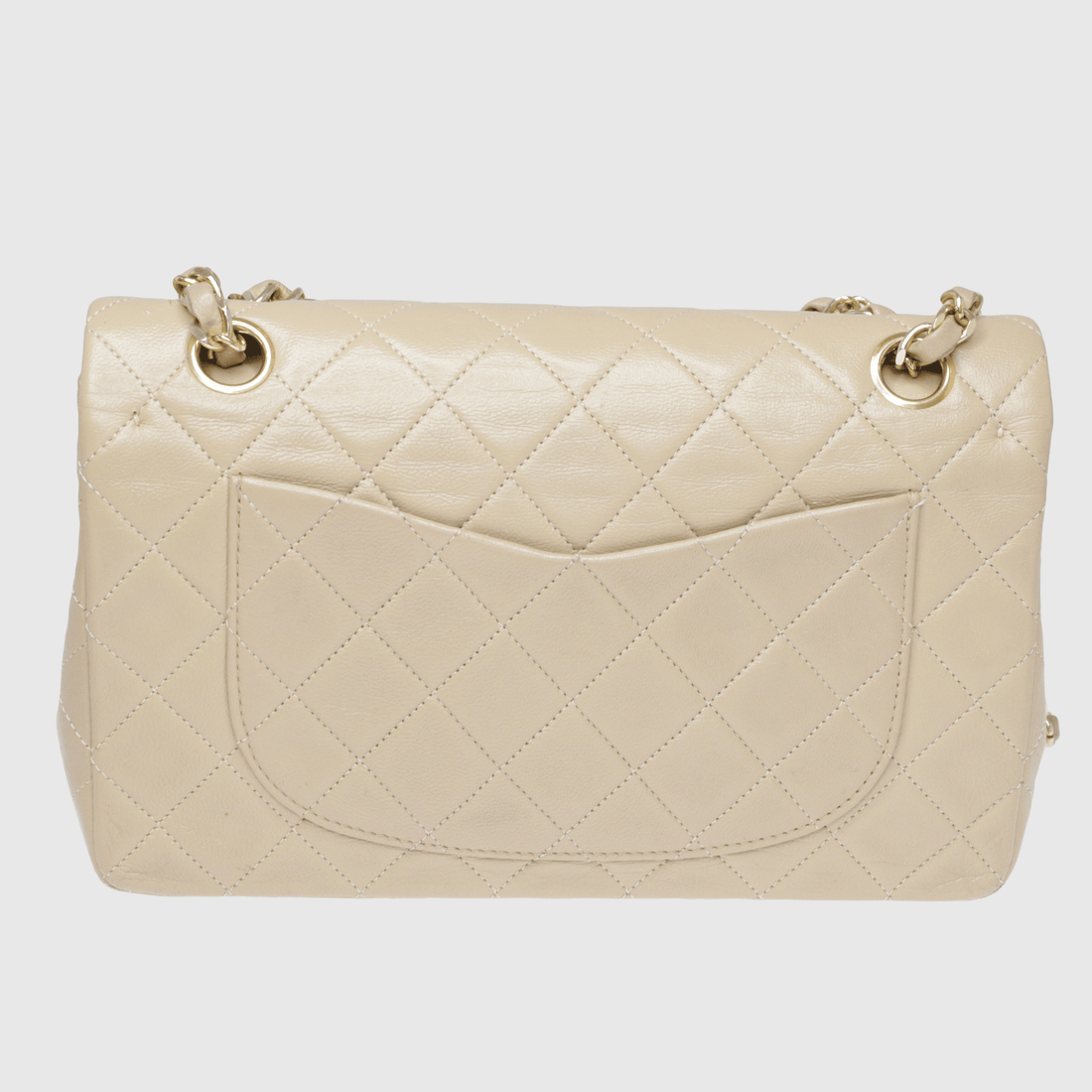 Beige  Quilted Classic Small Double Flap Bag w Gold Hardware