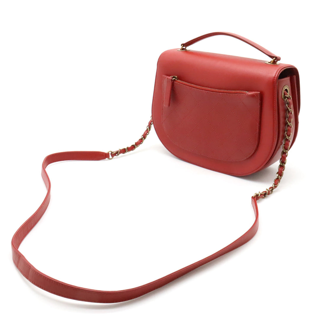 Chanel Coconut Matrasse Chain Shoulder Bag Posket 2WAY Leather Red Gold  A93461