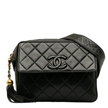 Chanel Matrases Cocono mark Tassel loping Shoulder Bag Black Leather  CHANEL