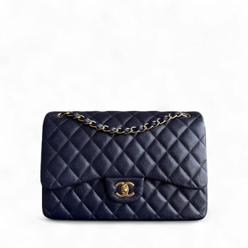 Chanel Classic Flap Jumbo - Togo/epsom/caviar/clemence/callfskin/cowhide/lambskin Double Flap 30CM Quilted Dark Blue Gold Hardware Series 21