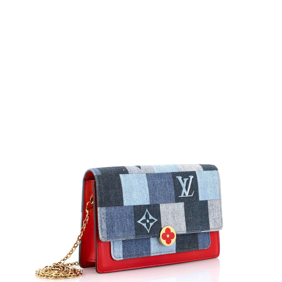 Flore Chain Wallet Damier and Monogram Patchwork Denim