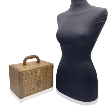 FENDI  Beige Monogram Canvas Train Case Beauty Bag Handbag