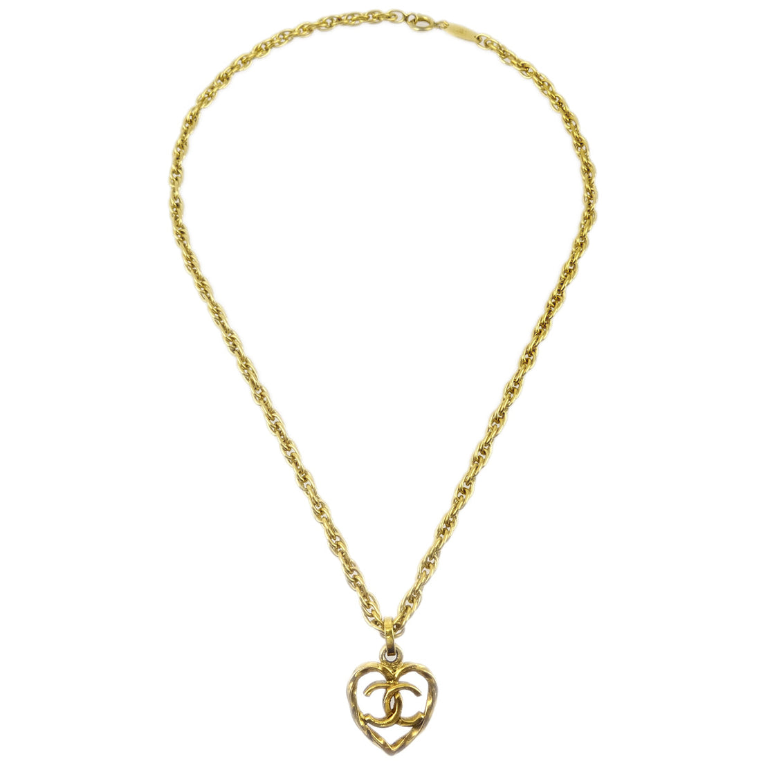 Chanel Heart Chain Pendant Necklace Gold 1982