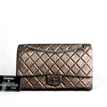 Chanel 2.55 226 Medium 28CM Quilted CalBNkin Metallic Brown Bronze Silver Hardware Series 12