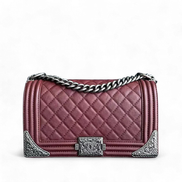 Boy Limited Edition Old Medium Quilted Grained CalBNkin With Metal Edegs Burgundy Leboy RSHW No 19