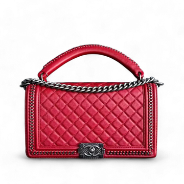 Chanel CalBNkin Boy Handle New Medium 28CM Quilted Leboy Palladium Silver Hardware Series 23