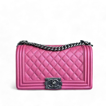 Chanel Boy Medium - CalBNkin 25CM Quilted Grained CalBNkin Leboy Pink RSHW No 17