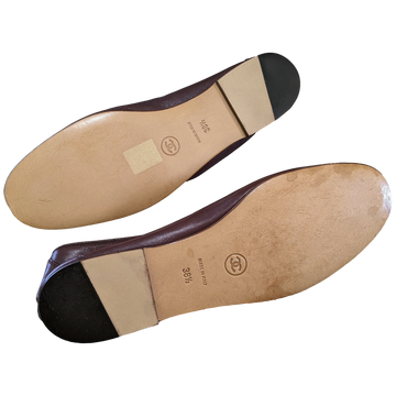 Chanel 1990s Chocolat Kid Ballet Flat Pumps Ballerines en Chevreaux Xtra Soft Sz 38.5, New!