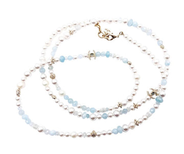 Top Quality Chanel Brand New Gold CC Aquamarine Fresh Water Pearl Necklace