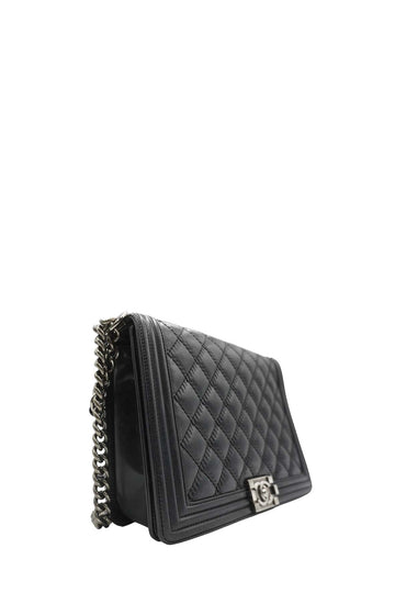 Large Classic Quilted Boy Silver Hardware Black