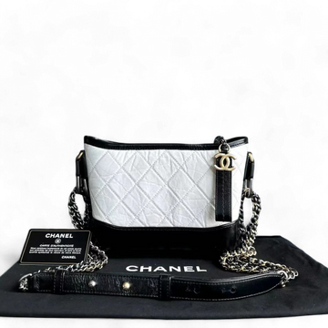 Chanel Small Gabrielle Hobo Quilted CalBNkin Black White Two-tone Hardware