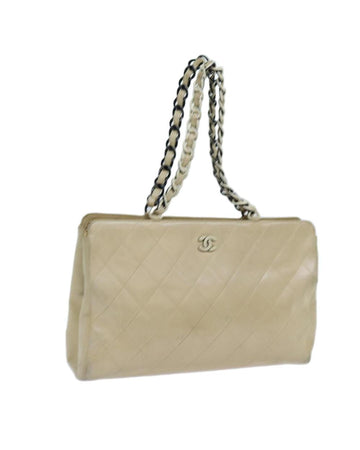 Beige Leather Chanel Shoulder Bag