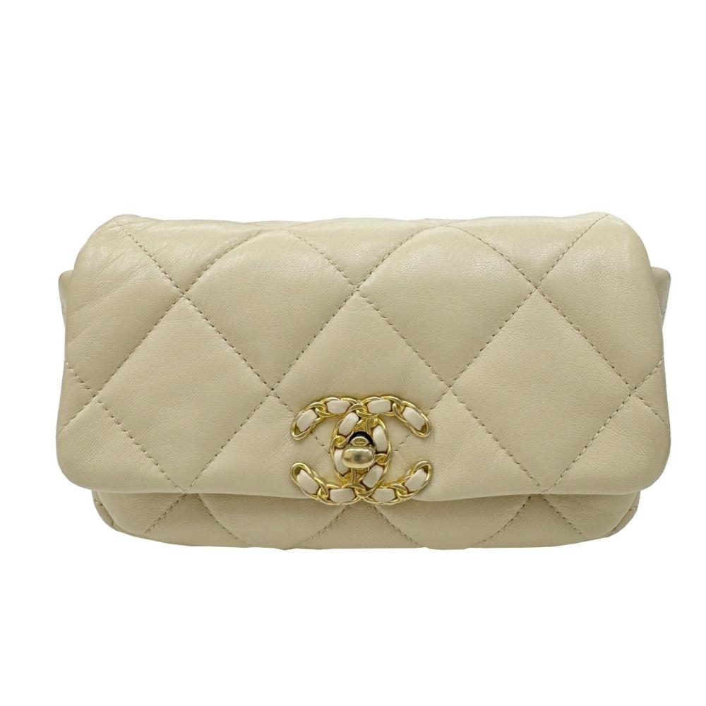 Beige Leather Chanel Shoulder Bag