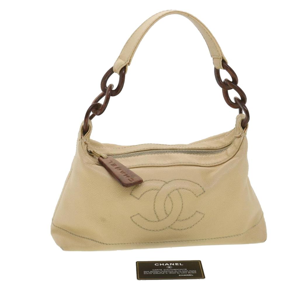 Beige Leather Chanel Shoulder Bag
