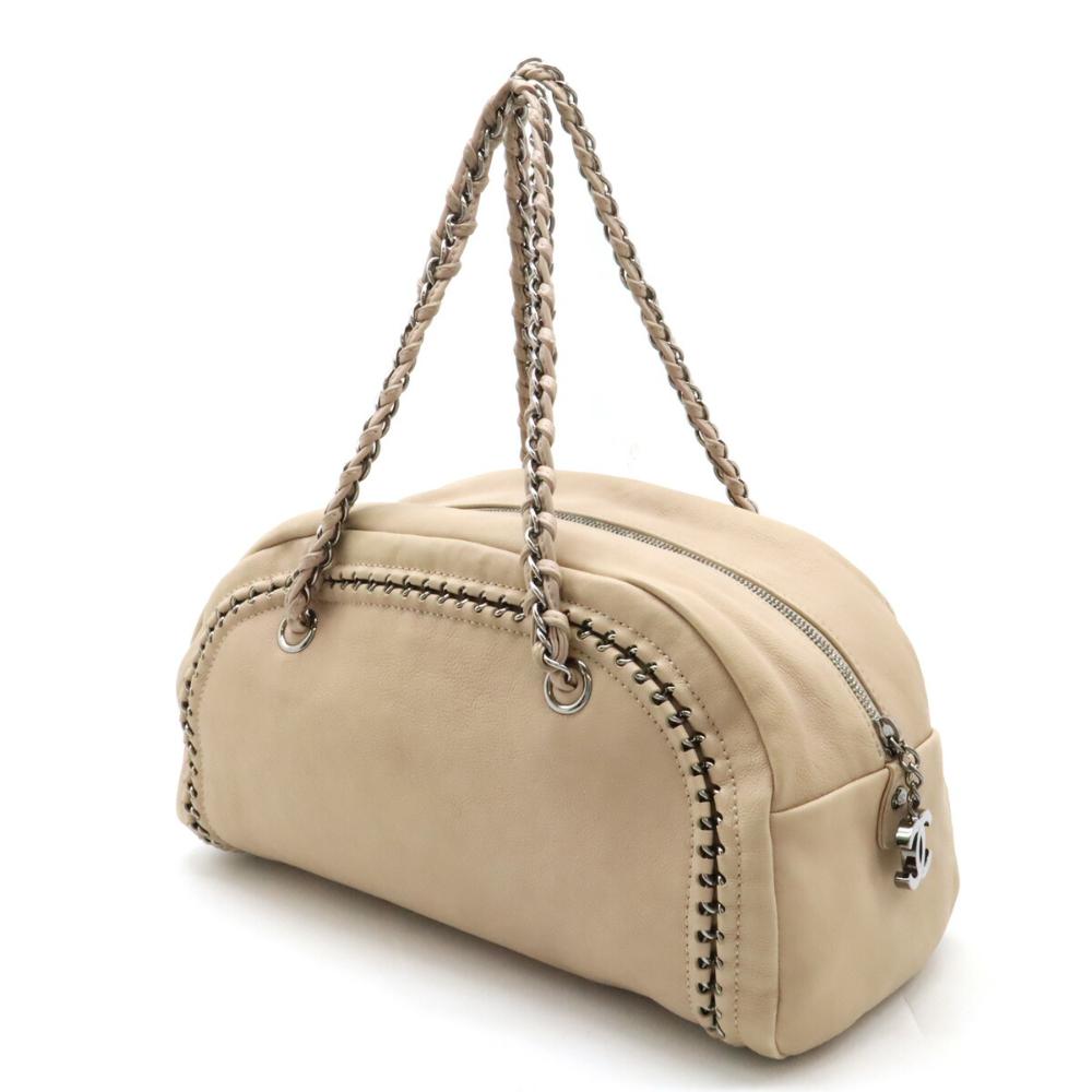 Beige Leather Chanel Handbag